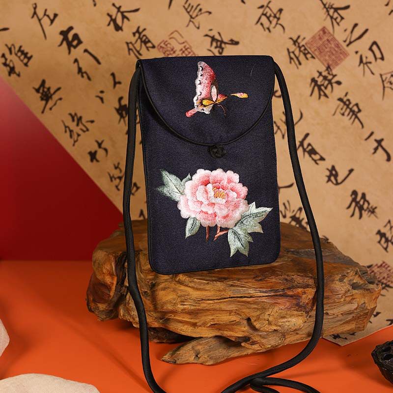 苏绣手机包刺绣装手机包女迷你斜跨小包包古风精致布袋轻便手机袋