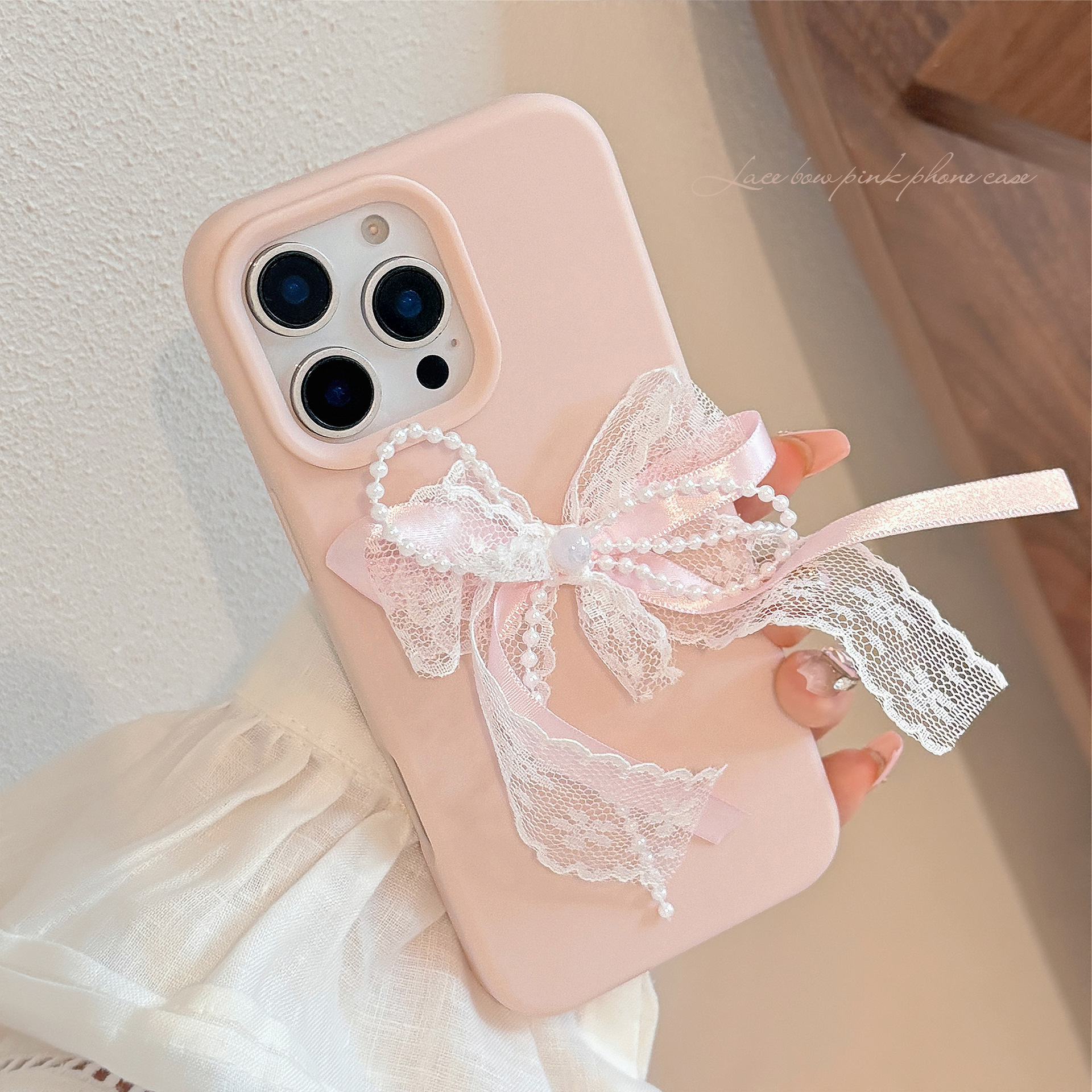 ins粉蕾丝珍珠结iphone16适用15苹果手机壳14pro max硅胶13立体12