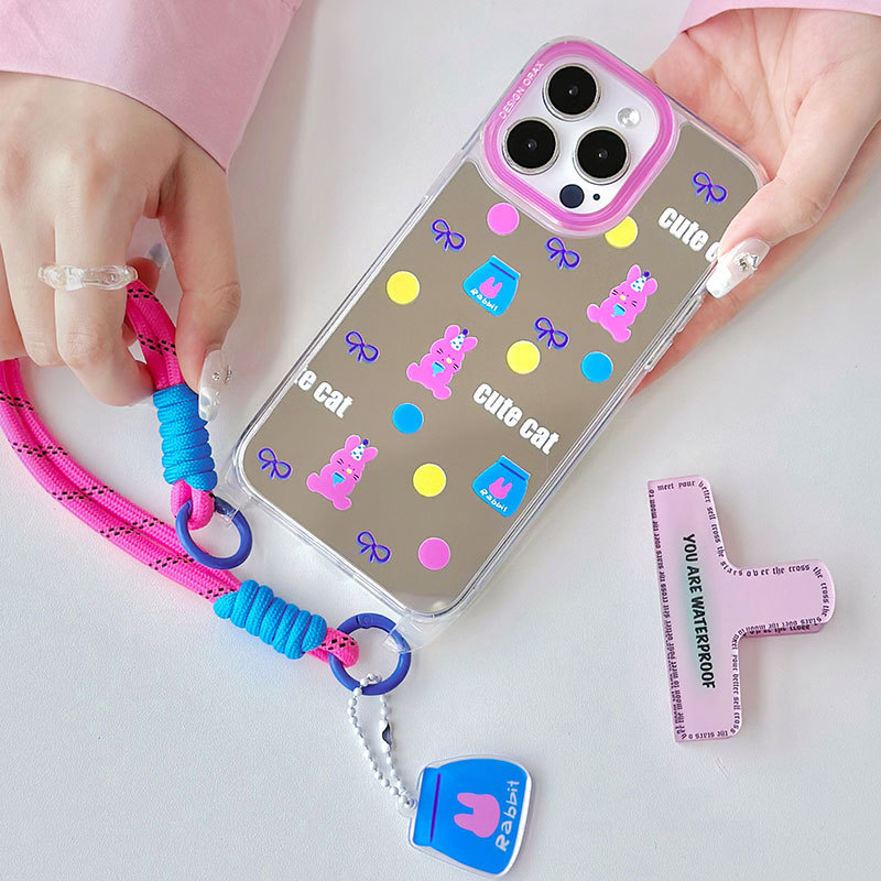 手提挂绳便携补妆苹果卡通镜面