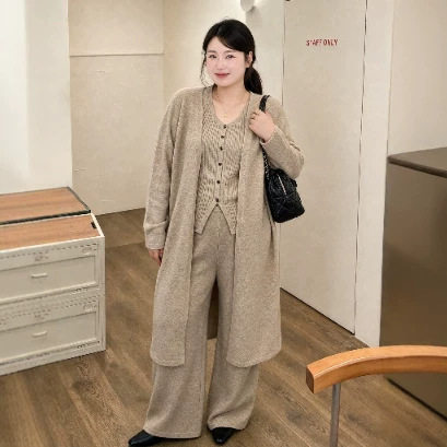 慵懒风针织套装韩系垂感阔腿裤