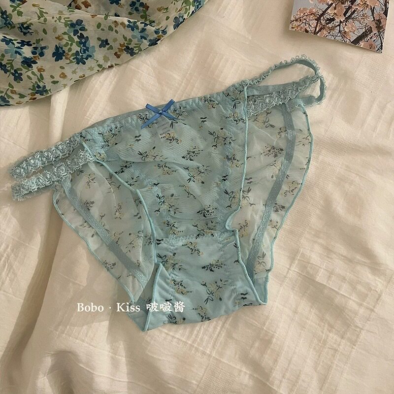 甜美印花少女蕾丝内裤女士性感纯欲新款低腰无痕网纱提臀三角裤夏