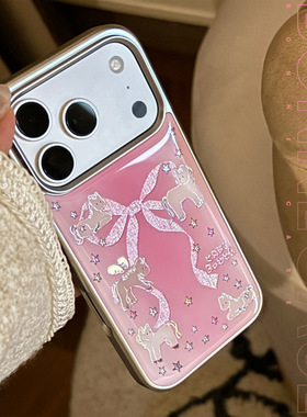 AceCase鎏金粉色蝴蝶结小马iphone17promax苹果16适用14手机壳13电镀15卡通12中国风11