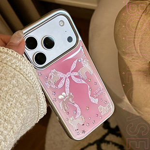 AceCase鎏金粉色蝴蝶结小马iphone17promax苹果16适用14手机壳13电镀15卡通12中国风11