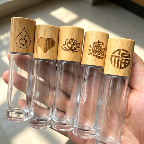 竹盖10ml透明 16牙走珠水晶香水精油分装玻璃瓶水晶好运