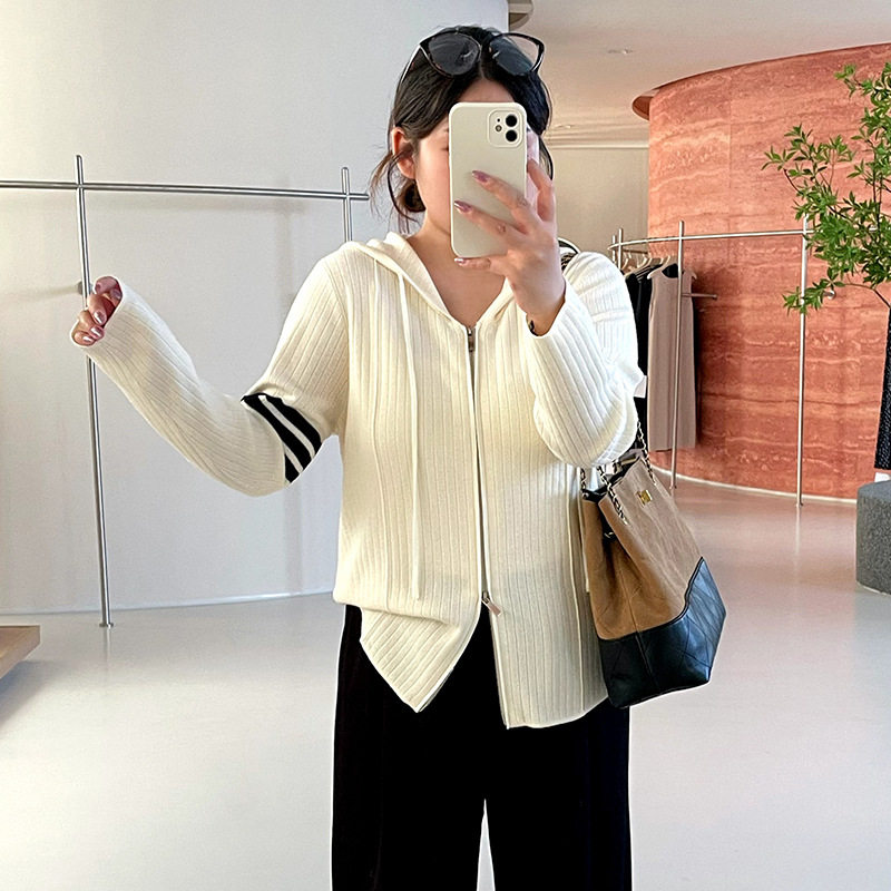 乃粒25233胖mm连帽针织开衫大码女装2026秋款学院风休闲外搭上衣