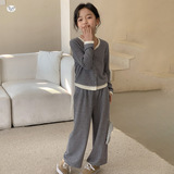 女童开衫套装2025秋季新款假两件上衣阔腿裤两件套中大童垂感洋气，童装休闲套装，祺儿童装