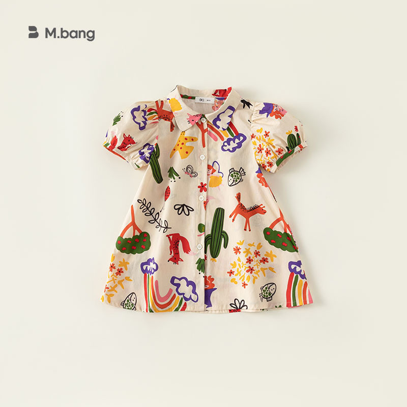 女童连衣裙 印花图案 儿童裙子卡通衬衫裙女童衣服洋气裙子潮薄款