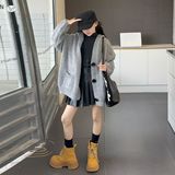 女童加厚毛衣外套2025年秋冬新款中大童纯色针织开衫春秋帽衫外穿，童装毛衣，祺儿童装