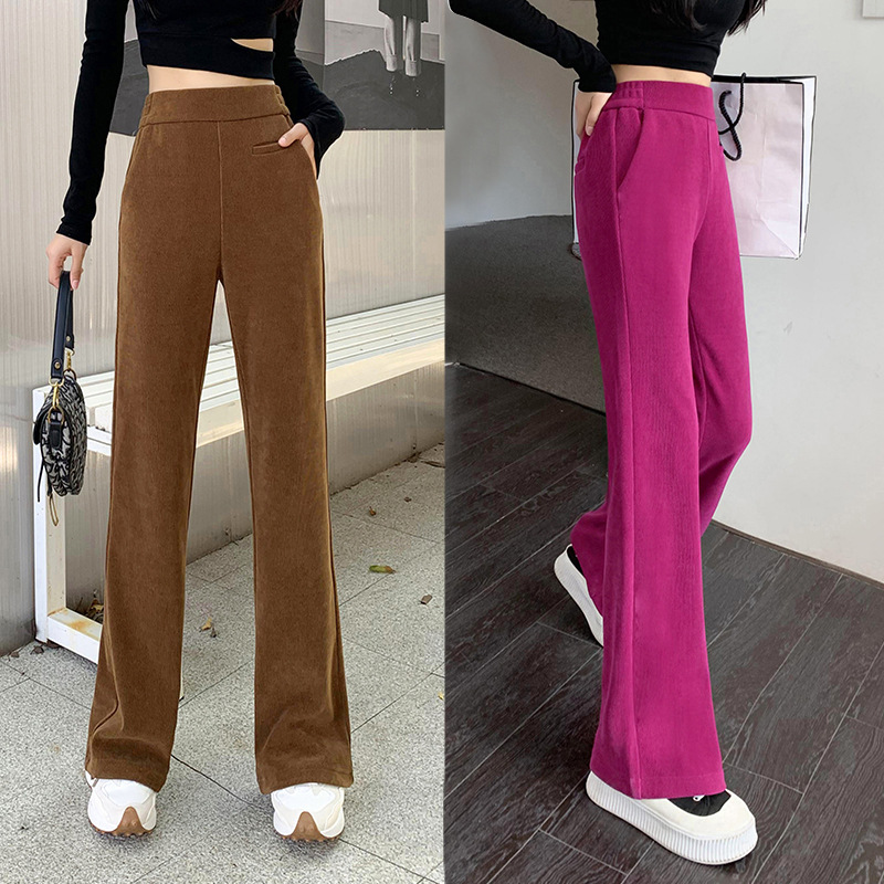 女雪尼尔阔腿裤白色裤子腰显瘦垂感灯芯绒微喇叭裤直筒裤秋冬潮新