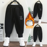 童秋冬加绒小熊裤子冬装儿童一体绒休闲卫裤中小童束脚长裤孩，童装裤子，祺儿童装