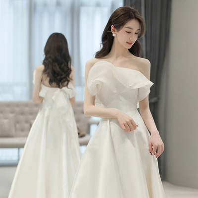 新娘韩式抹胸轻婚纱2025夏季新款小个子结婚白色订婚出门旅拍礼服