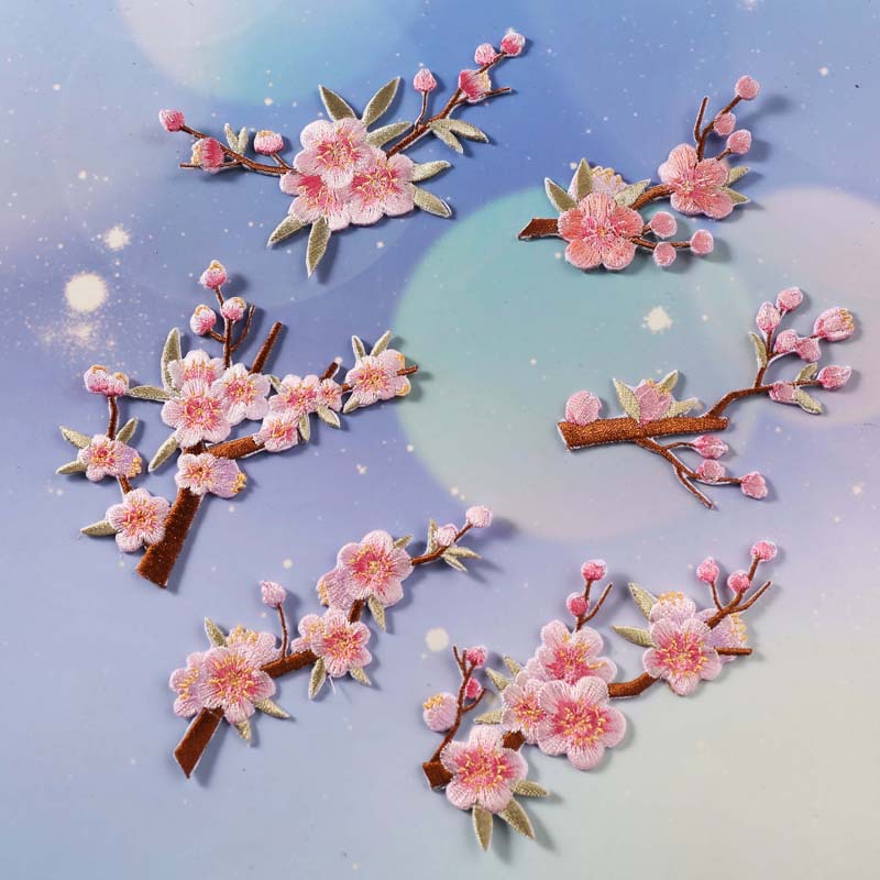 刺绣桃花腊梅补丁桃花运