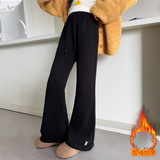 女童加绒微喇裤秋冬2025年新款刺绣喇叭裤中大童休闲显瘦拖地长裤，童装裤子，祺儿童装