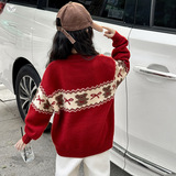 女童加厚毛衣2025年秋冬新款卡通小熊提花针织衫中大童蝴蝶结上衣，童装毛衣，祺儿童装