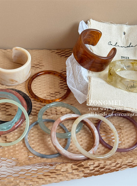 十几款叠戴大气理石纹树脂夸张亚克力手镯异形法式宽个性方形手饰