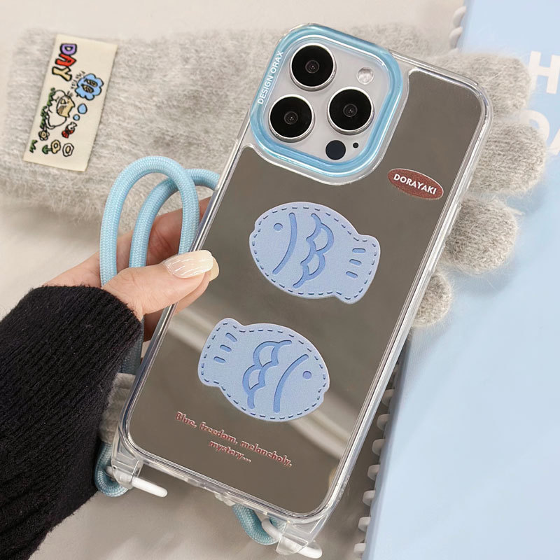 手提短绳ins两只鱼苹果可爱镜面