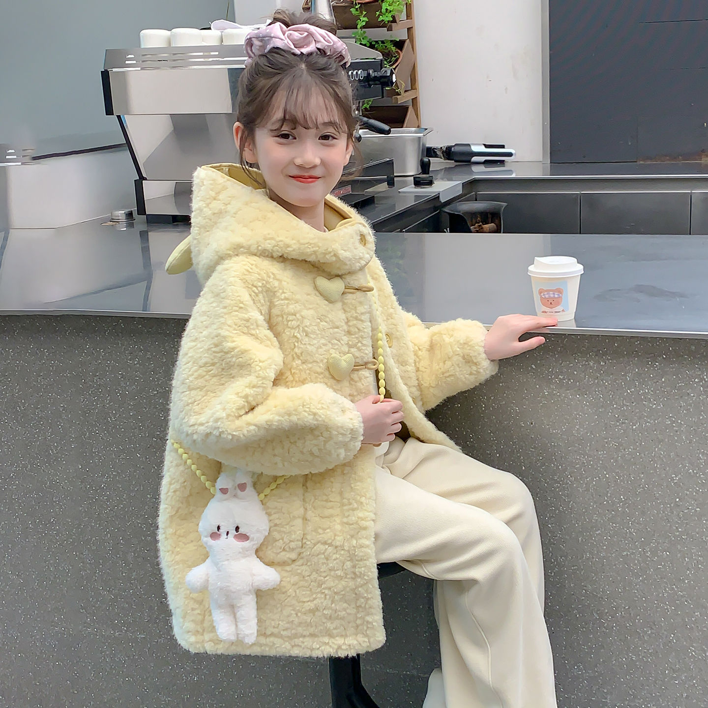 女童加绒外套2025秋冬新款儿童羊羔绒加厚上衣冬季女孩衣服毛毛衣