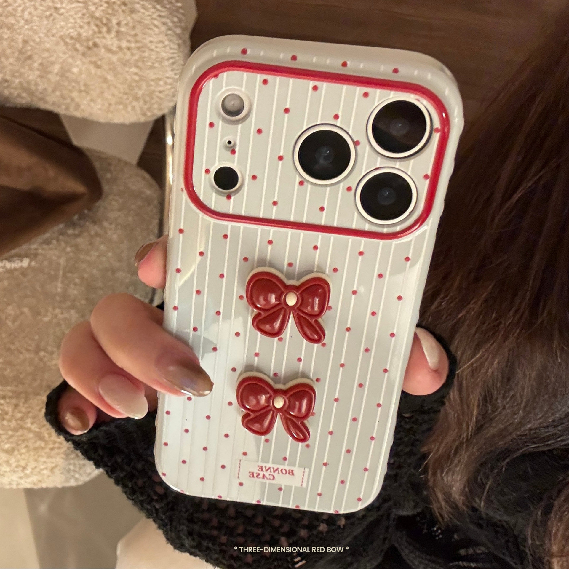 立体蝴蝶结iphone17波点条纹壳