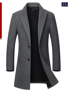 Winter Lapel Men Wool Korean Slim Trench Coat Long overcoats