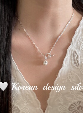 韩国东大门ins博主同款饰品 S925纯银气质肌理感OT扣珍珠项链级