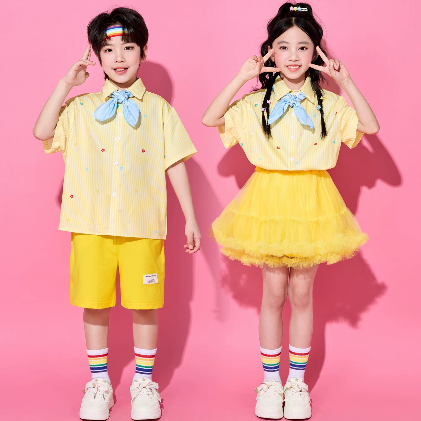 六一儿童小清新演出服小学生幼儿园啦啦队表演服黄色合唱舞蹈服装