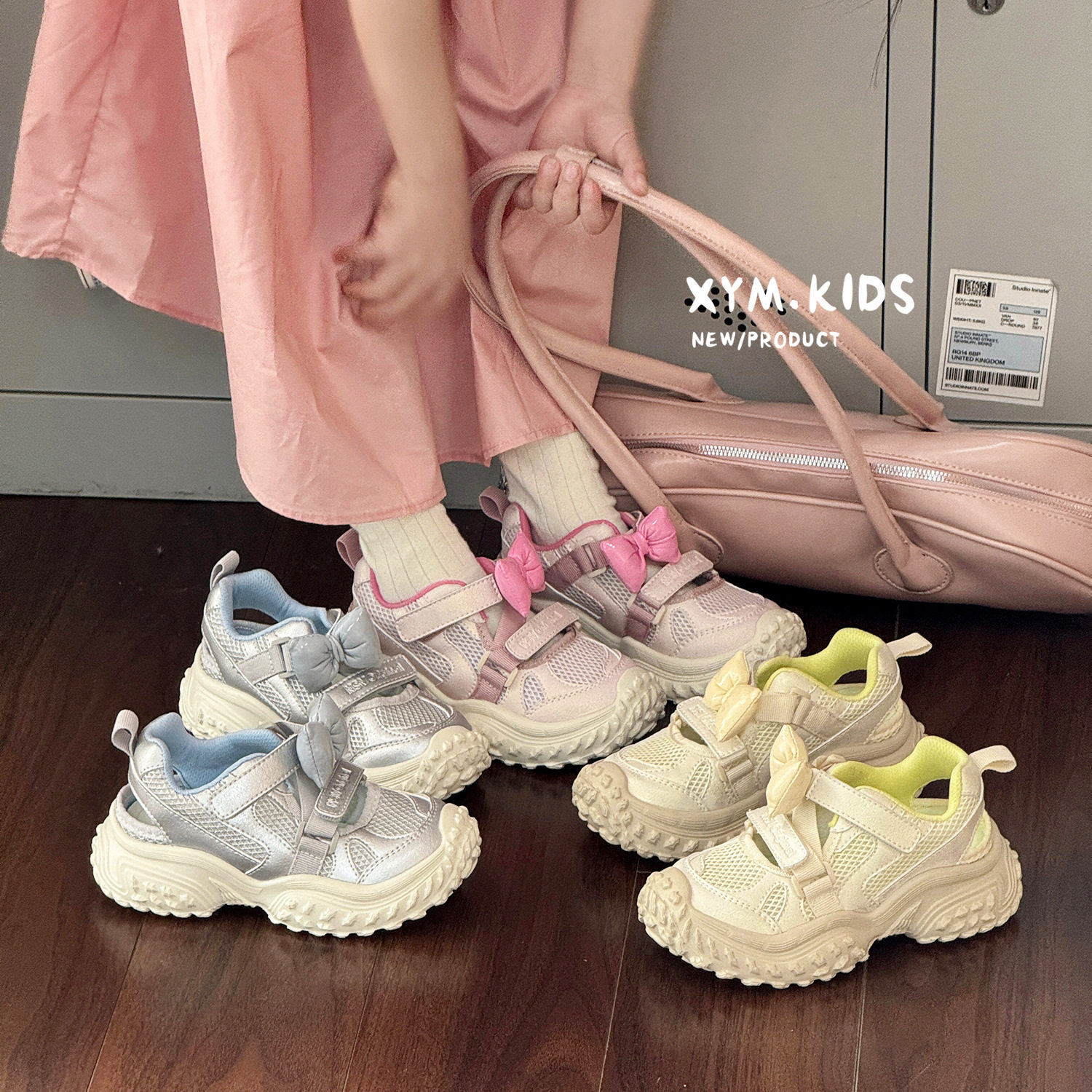 2026夏女童框子鞋粉蓝绿糖果色公主蝴蝶结休闲凉鞋女孩镂空半凉鞋