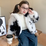 女童加绒外套冬季2025新款炸街儿童保暖毛毛衣冬装仿皮草上衣P91，童装外套，祺妙童装