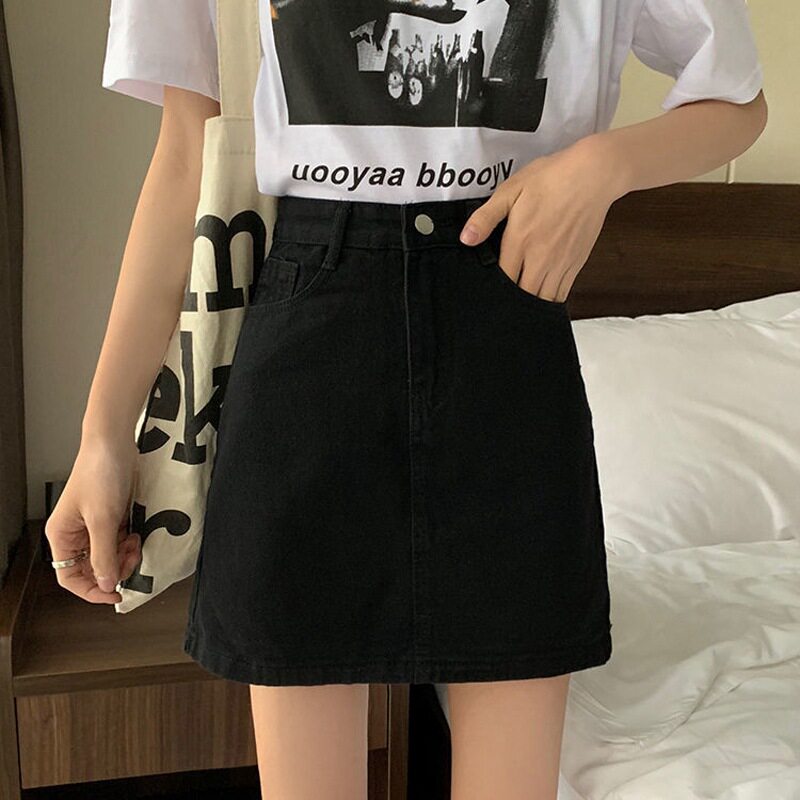 黑色牛仔半身裙2022年夏新款韩版腰a字显瘦薄款休闲包臀短裙女