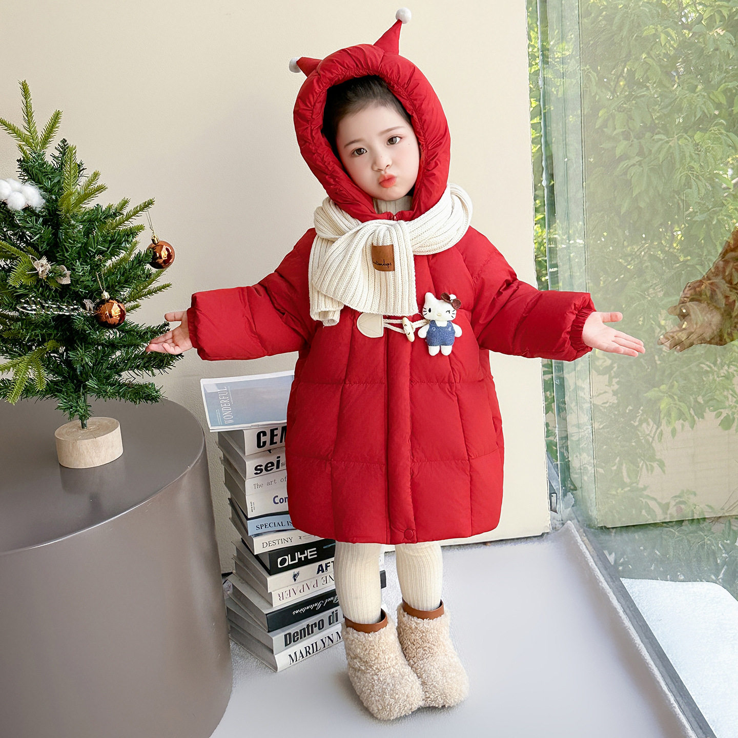 女小童连帽棉服冬装儿童外套2025新款洋气时髦女冬季保暖棉衣P110，童装棉衣，祺妙童装