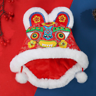 传统迎春拜年2026虎头帽女宝宝男宝国潮宝宝加绒保暖帽子毛虎头帽