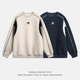 撞色拼接圆领卫衣春季廓形宽松运动休闲套头衫外套MW3990-P50控78，女装短外套，电商A362