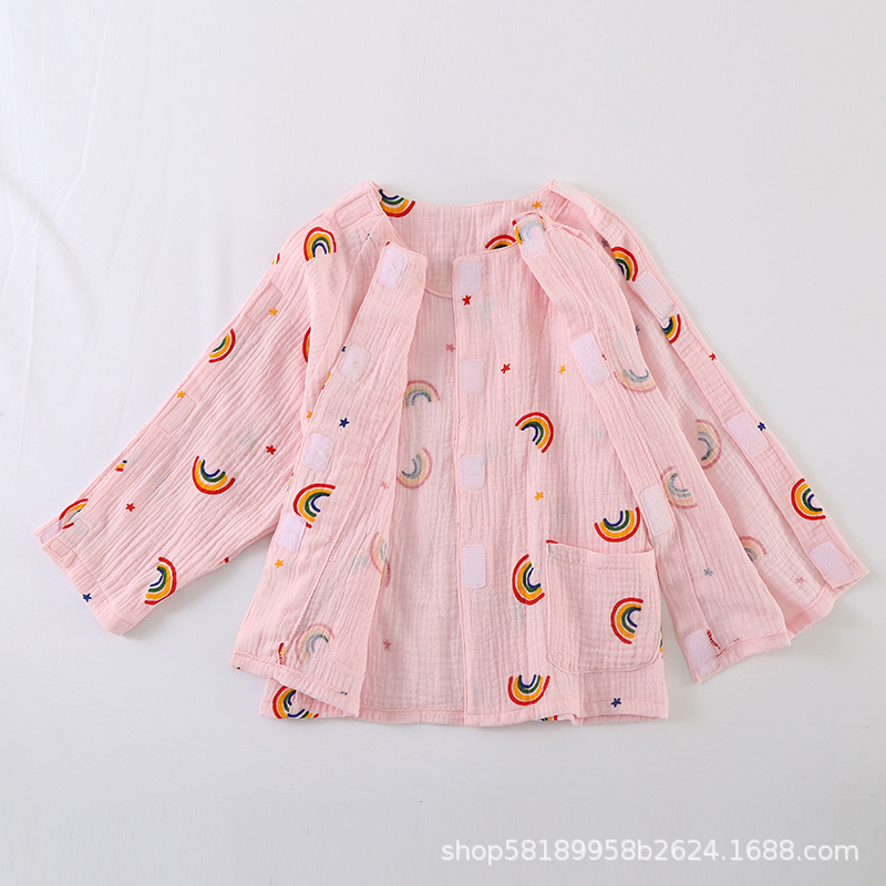 春秋骨折儿童一片式护理服上衣纱布透气病号服易穿脱清洗卧床长袖