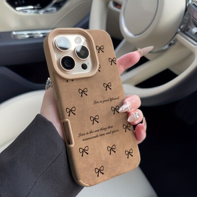 full screen black bow Faux leather Case适用iphone 11 12 13 14 15 16 plus 17 pro max