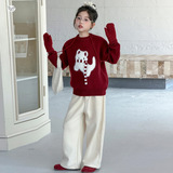 女童加厚毛衣2025年秋冬新款中大童卡通针织衫可爱内搭上衣打底衫，童装毛衣，祺儿童装