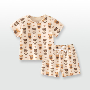 男女宝宝简约欧美圆领T恤大PP裤 婴幼儿纯棉短袖 2023夏季 套装 短裤