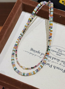 法式复古叠戴简约波西米亚度假风新中式算盘珠项链轻奢百搭锁骨链