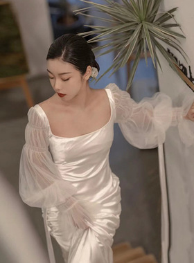超仙森系轻婚纱2025冬季新款收腰新娘迎宾纱白色简约气质优雅礼服