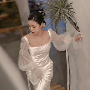 超仙森系轻婚纱2025冬季 收腰新娘迎宾纱白色简约气质优雅礼服 新款