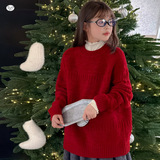 女童冬季新年毛衣2025年新款中大童韩系针织衫加厚宽松打底衫上衣，童装毛衣，祺儿童装