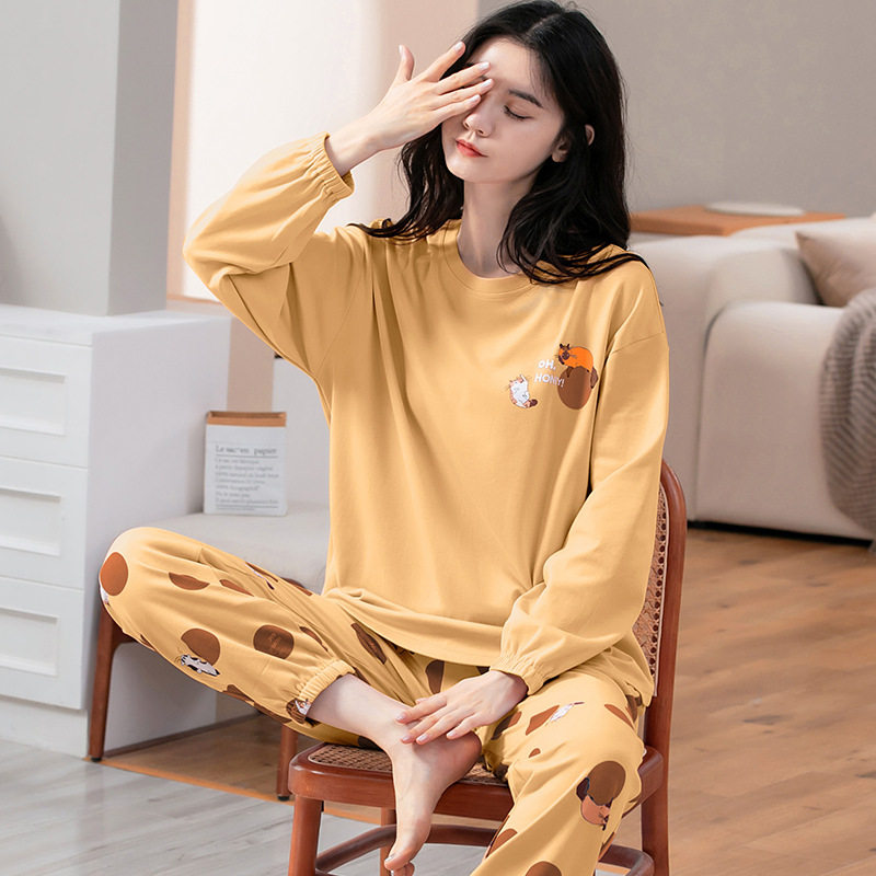 芬腾官方睡衣纯棉长袖女款2025款秋冬全棉家居服套装大码胖