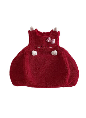 外贸出口欧美风格女童拜年服冬季夹棉加厚连衣裙红色毛衣儿童裙子