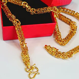 沙金布纹龙龙头项链士仿真黄金龙骨霸气国潮复假金结婚三金配饰品