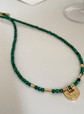 新款简约新中式尖晶石串珠项链女百搭小众通勤时尚轻奢复古锁骨链