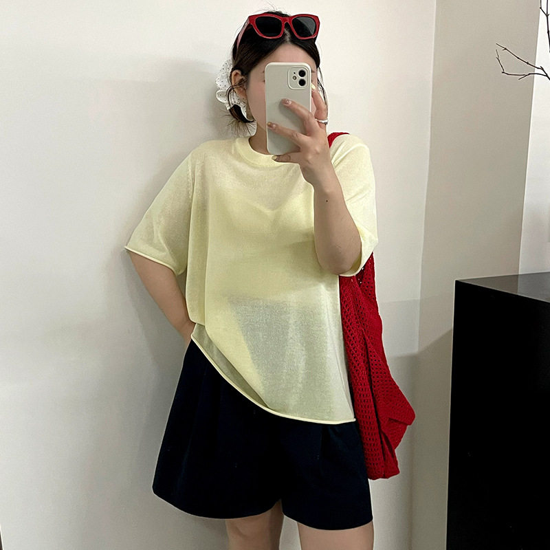 新款23997大码女装薄款休闲上衣女宽松罩衫2026夏胖mm针织短袖t恤