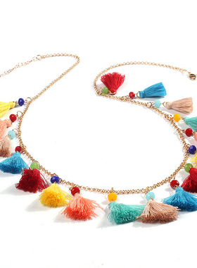 度假小流苏项链手工波西米亚毛衣链彩色时尚百搭衣服配饰