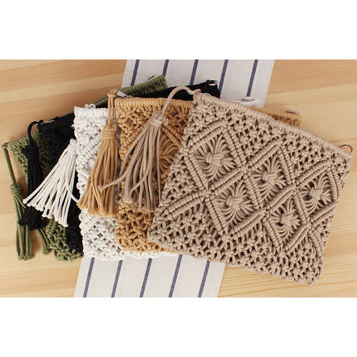 New minimalist tassel women's beach bag retro cotton rope wo