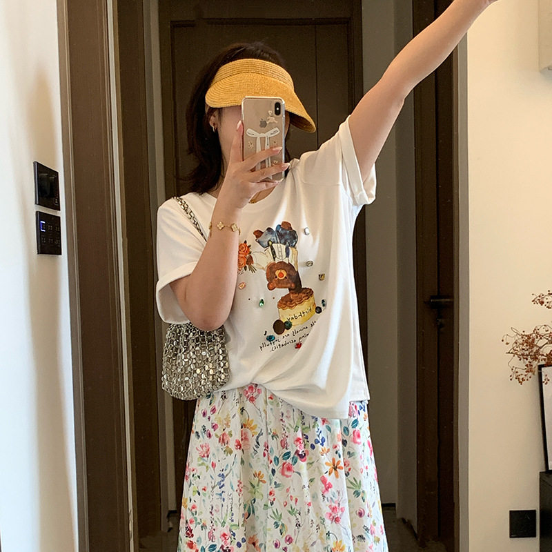加肥加大200斤大码女装微胖胖mm夏季可爱卡通圆领短袖上衣t恤衫