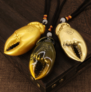 纯黄铜手中有钱手里有钳手把件挂件把玩招财进铜摆件蟹钳送礼品