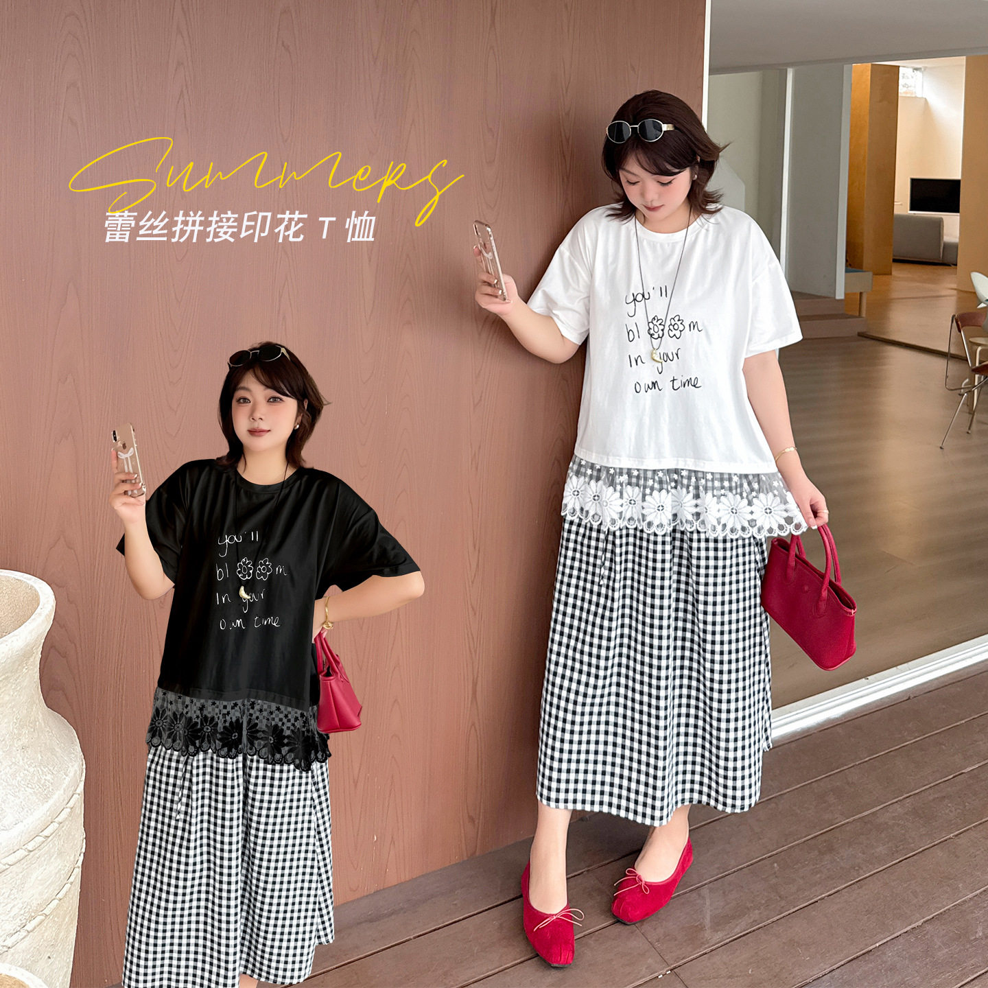 印花蕾丝T恤女式短袖t恤上衣