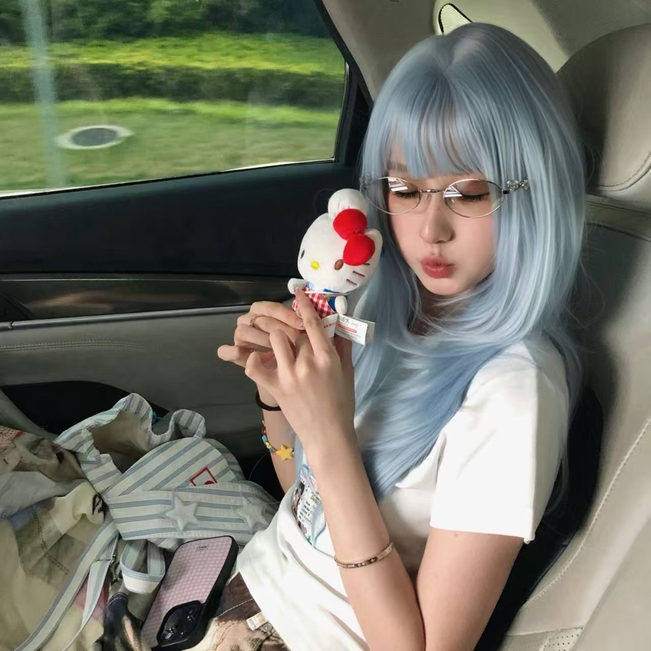 气质假发女高层次长发新款冰蓝色日系齐刘海长直发网红日常全头套